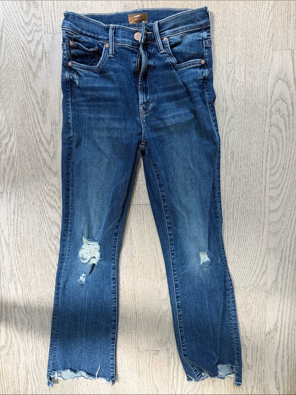 MOTHER Women's Distressed Blue Flare Jeans